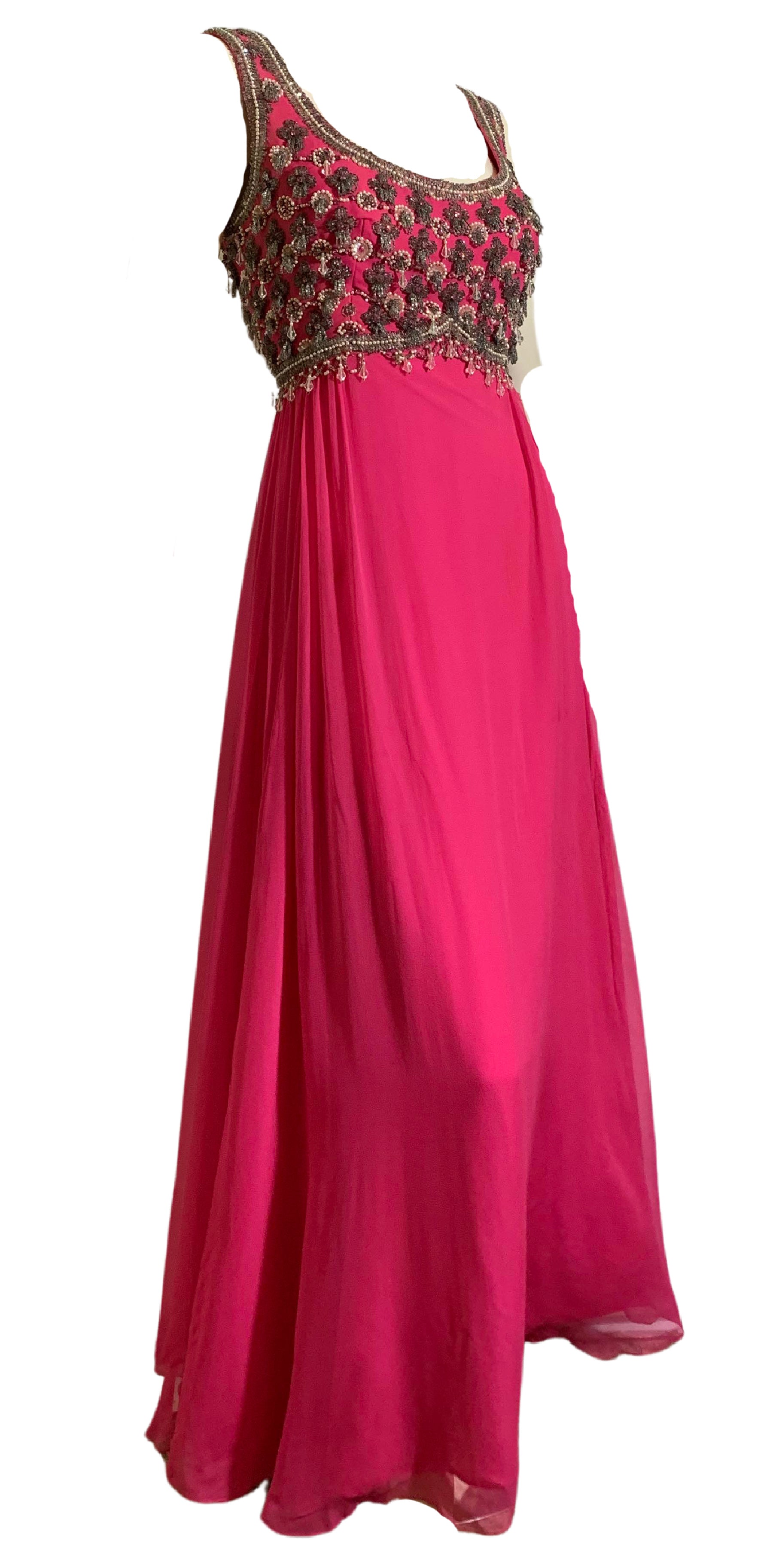 Buy SCAKHI Pink Stripes Silk Blend V Neck Women's Party Gown With Belt And  Attached Cape | Shoppers Stop